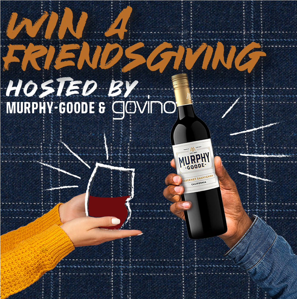 multiple hands holding wine glasses ready for friendsgiving 