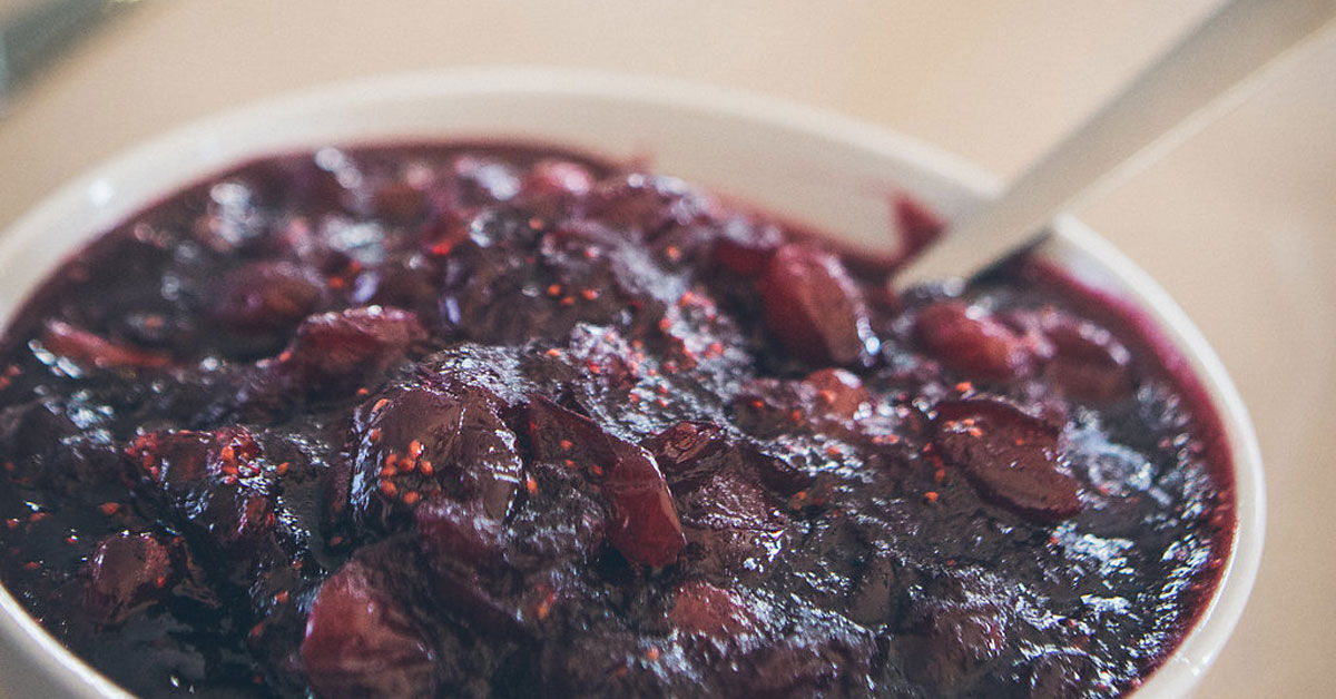 Sage red wine cranberry sauce in a bowl Sage red wine cranberry sauce in a bowl